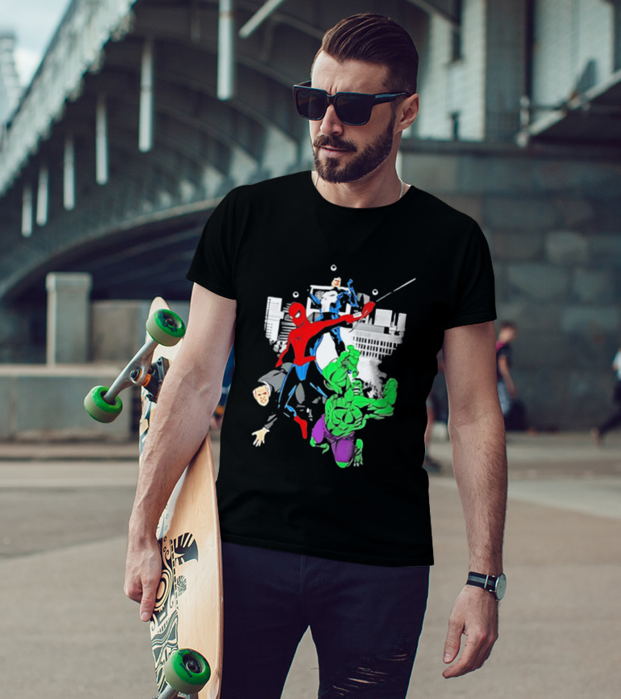 Spider Man The Punisher And The Hulk Marvel Comic Heroes Collage T-Shirt