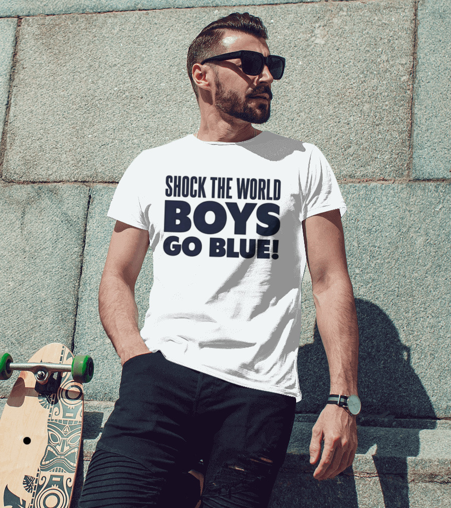 Shock The World Michigan Men's Basketball Boys Go Blue T-Shirt