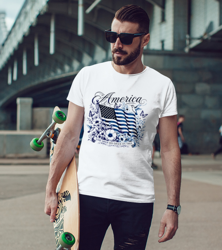 America God Shed His Grace On Thee Flag And Nature T-Shirt