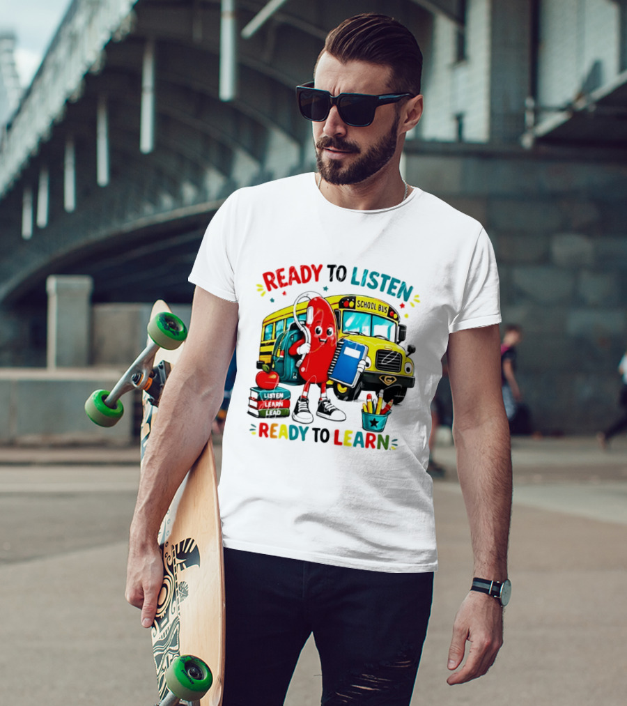 Ready To Listen Ready To Learn School Bus Hearing Aid School Supplies T-Shirt