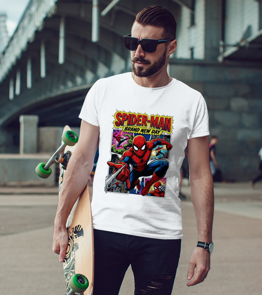 Spider Man Brand New Day Collage Marvel Comic Adventure T-Shirt