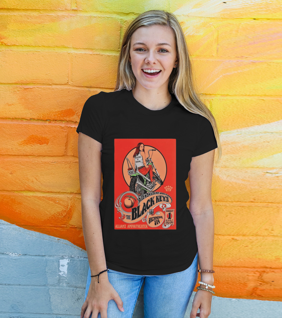 The Black Keys Allianz Amphitheater Richmond VA August 1 2026 Peaches N Kream Motorcycle T-Shirt