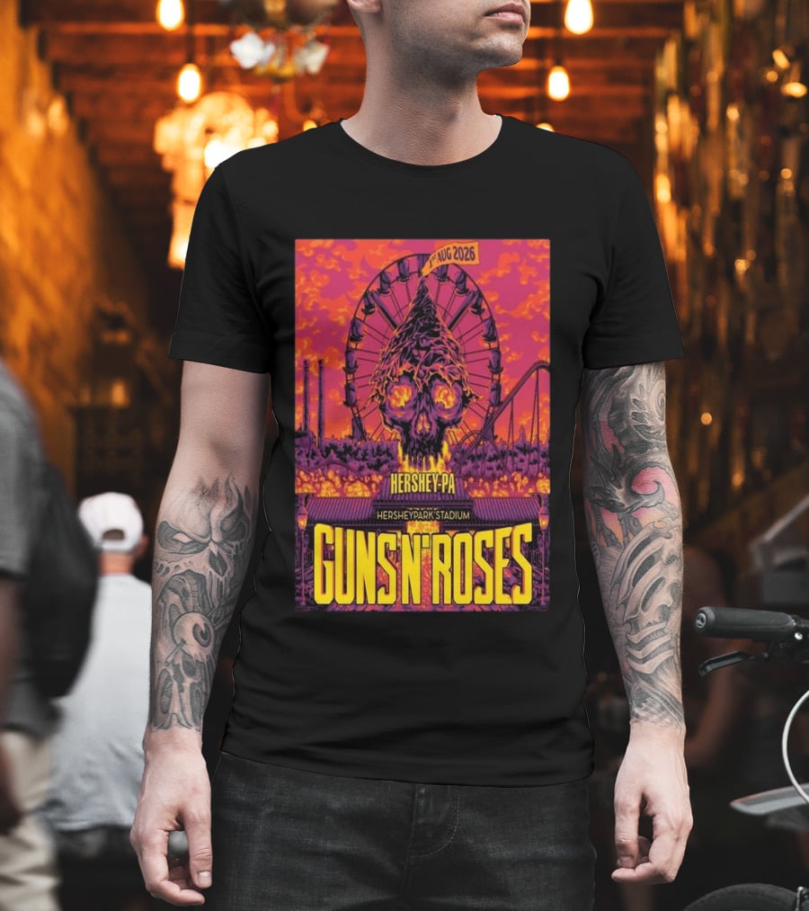 Guns N' Roses Aug 01 2026 Hersheypark Stadium Hershey PA Ferris Wheel Skull Tour T-Shirt