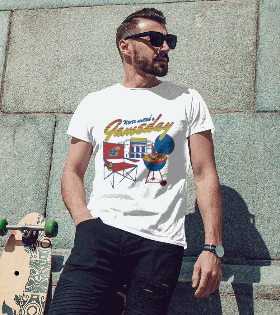 Kansas Jayhawks Never Missed A Gameday BBQ Chair Stadium Grill T-Shirt