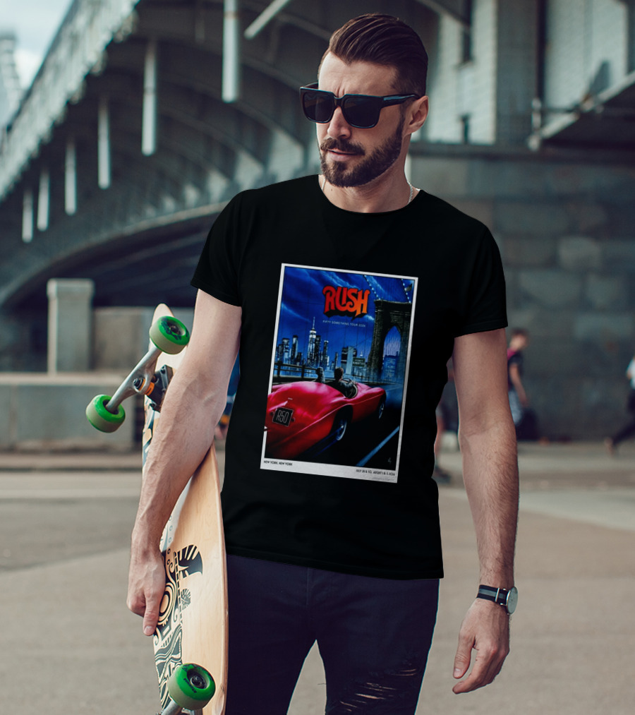 Rush Fifty Something Tour 2026 Manhattan NYC July 28 30 August 1 3 New York Bridge Red Car T-Shirt