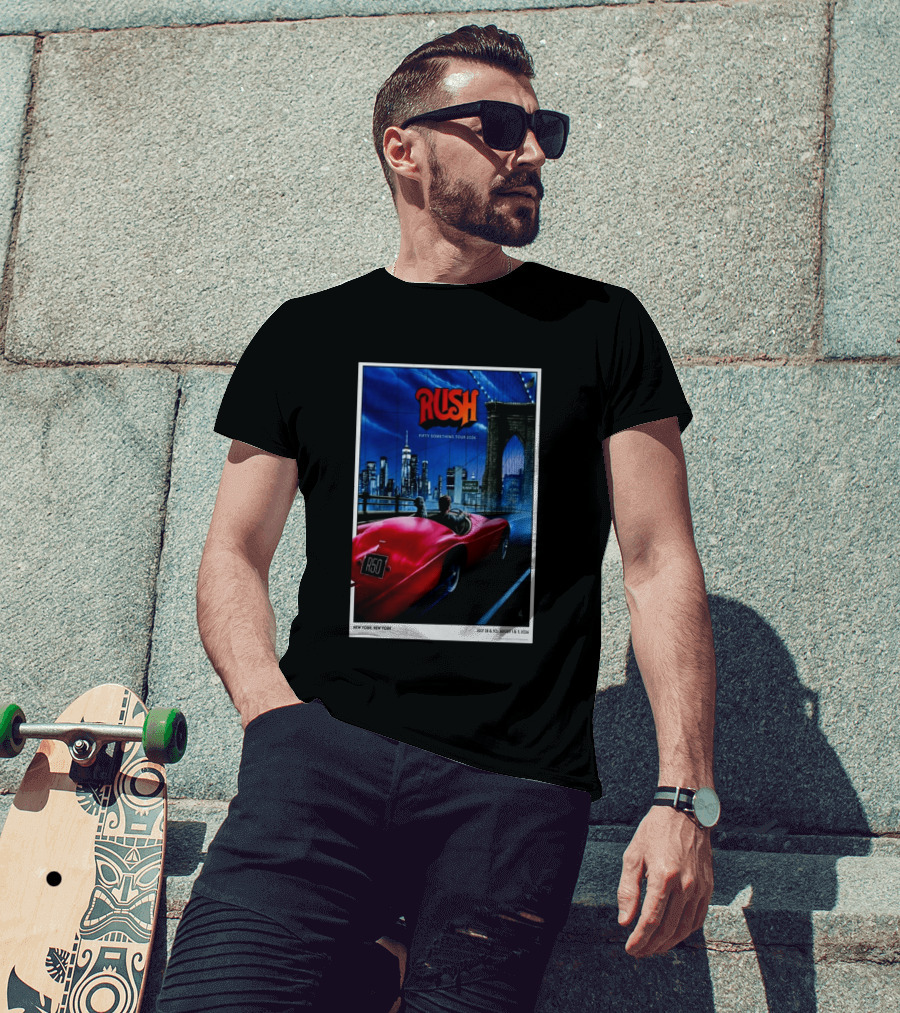 Rush Fifty Something Tour 2026 Manhattan NYC July 28 30 August 1 3 New York Bridge Red Car T-Shirt