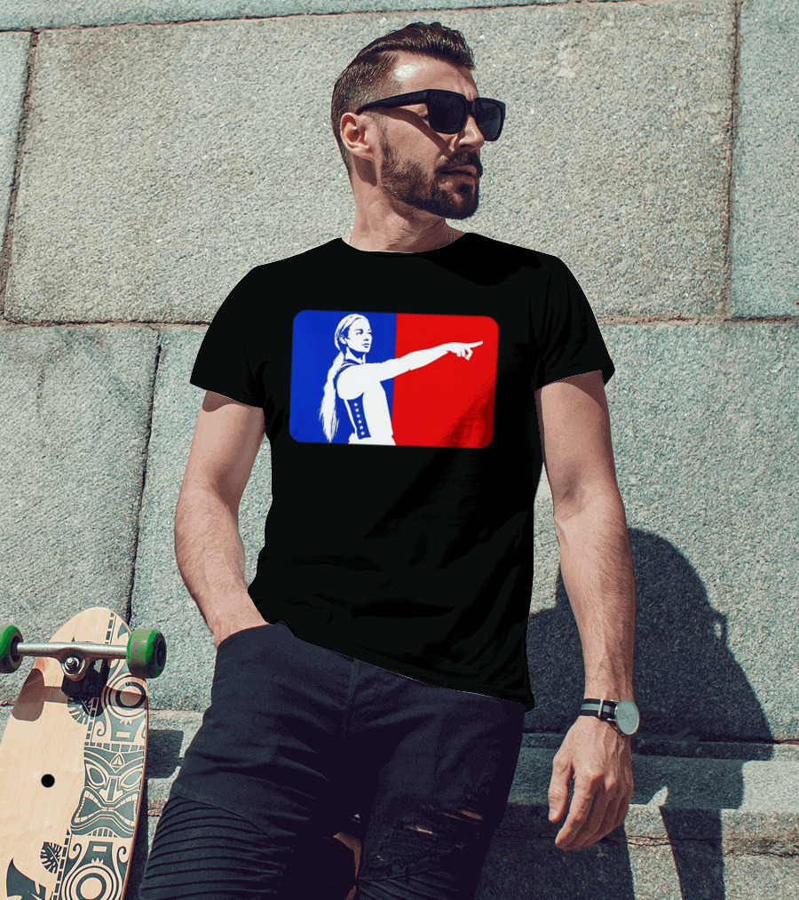 Sophie Cunningham WNBA 2026 Pointing Gesture In Blue And Red T-Shirt