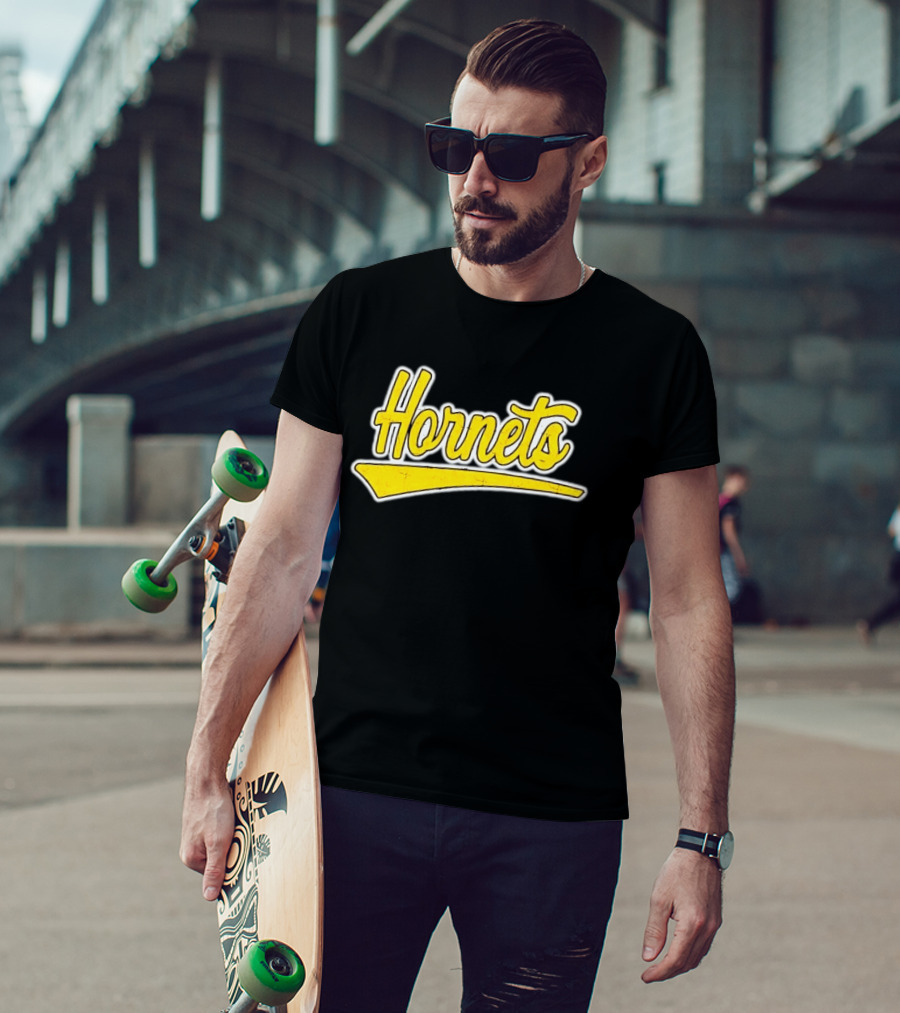 Hornets Team Yellow Text Stylized Font T-Shirt