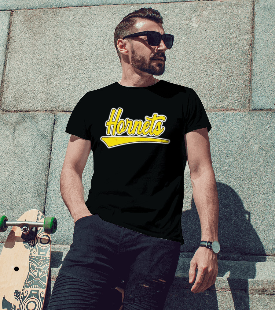 Hornets Team Yellow Text Stylized Font T-Shirt