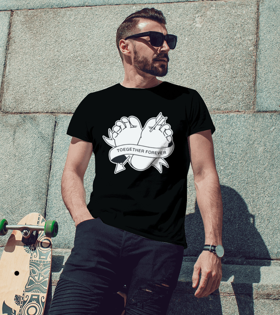 Cupid's Piercing Toegther Forever Two Feet Arrow Heart Ribbon T-Shirt