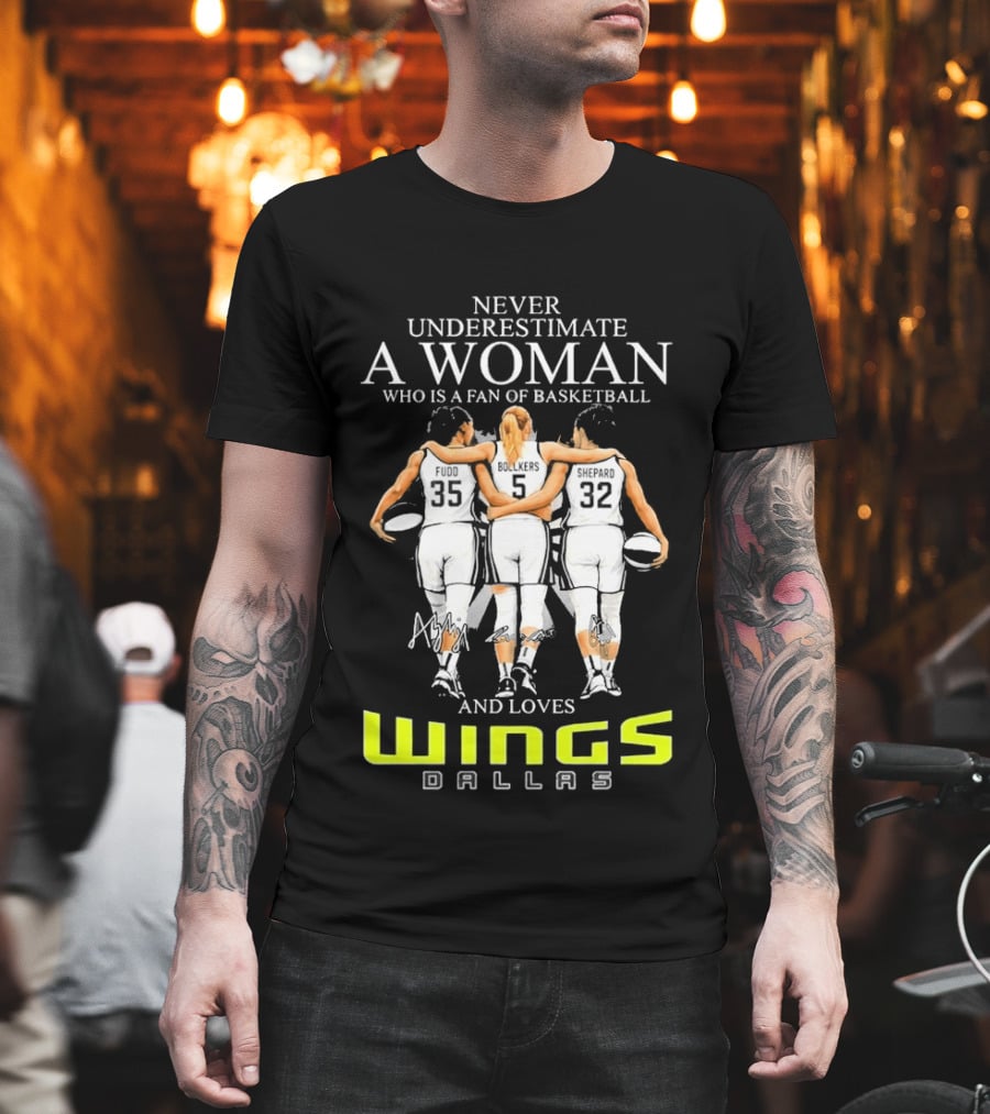 Never Underestimate A Woman Who Is A Fan Of Basketball And Loves Dallas Wings T-Shirt