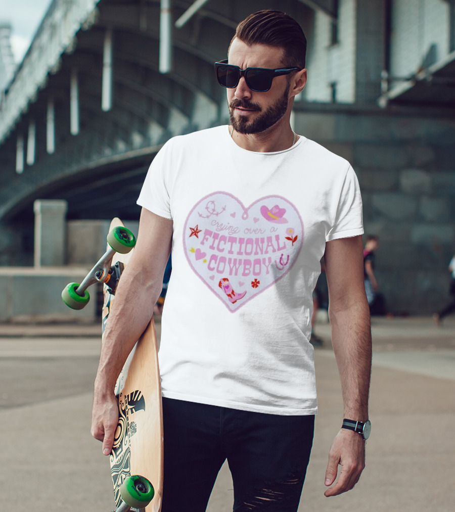 Crying Over A Fictional Cowboy Heart With Pink Hat Boot And Horseshoe T-Shirt