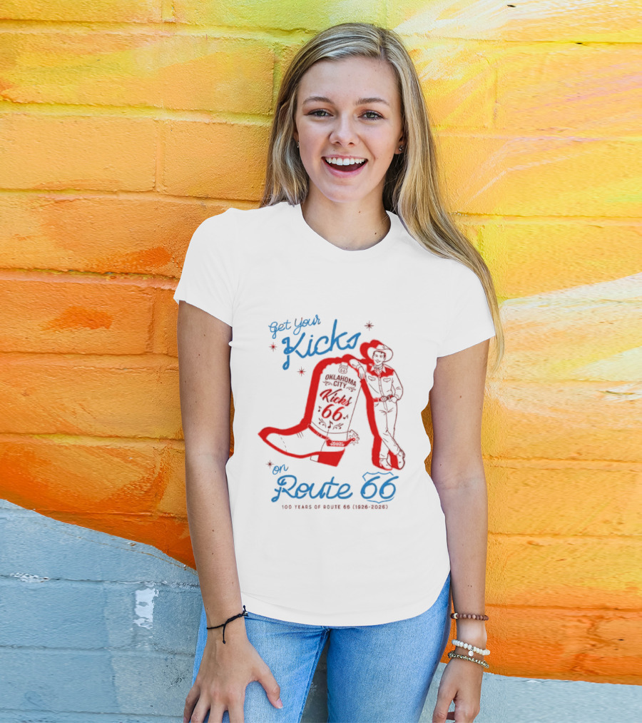 Get Your Kicks On Route 66 100 Years 1926 2026 Oklahoma City Cowboy T-Shirt