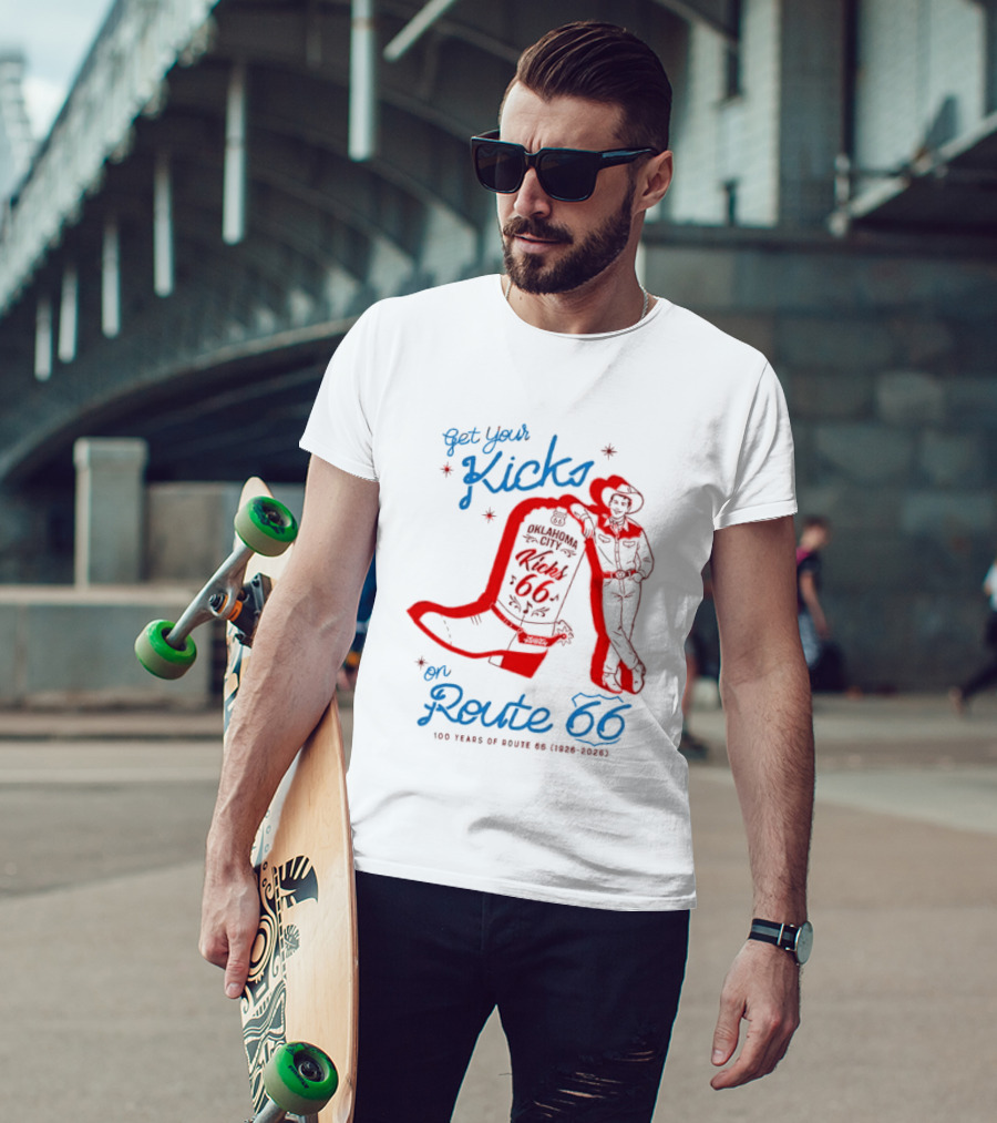 Get Your Kicks On Route 66 100 Years 1926 2026 Oklahoma City Cowboy T-Shirt