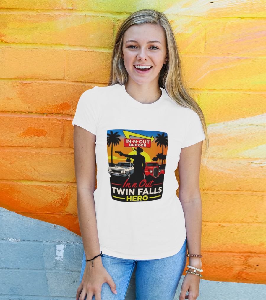 In N Out Burger Twin Falls Hero Sunset Cars Palms 2026 T-Shirt