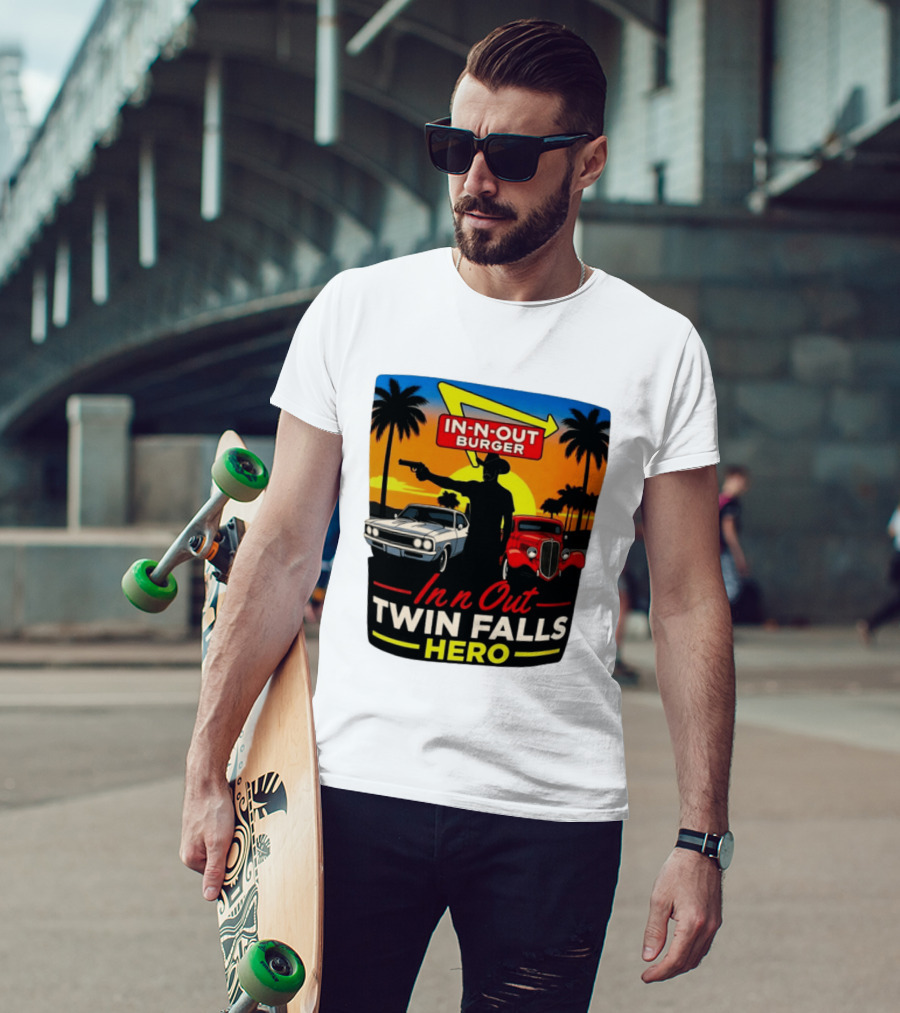 In N Out Burger Twin Falls Hero Sunset Cars Palms 2026 T-Shirt