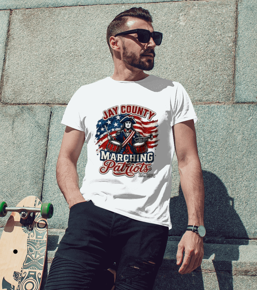 Jay County Marching Patriots Est 1975 American Flag Drummer T-Shirt