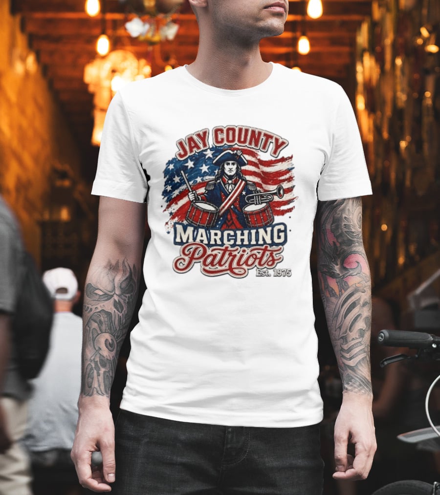Jay County Marching Patriots Est 1975 American Flag Drummer T-Shirt