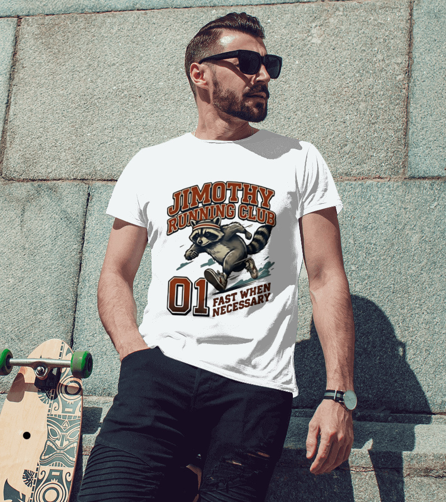 Jimothy Running Club 01 Fast When Necessary Raccoon T-Shirt
