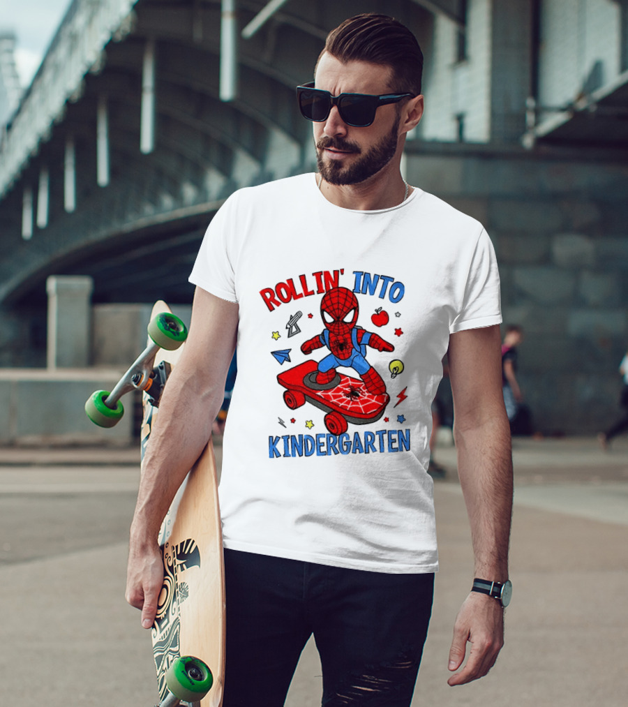 Rollin' Into Kindergarten Spider Man Skateboard Adventure T-Shirt