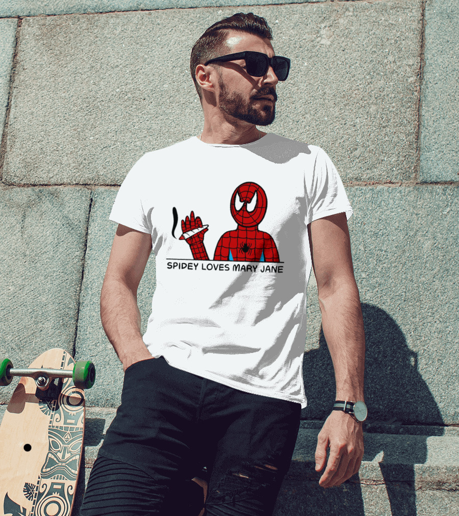 Spidey Loves Mary Jane Spider Man Smoking Humor T-Shirt