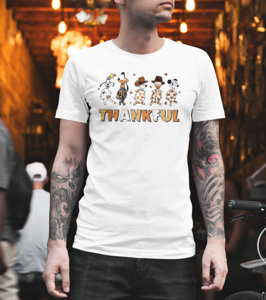 Thankful Cartoon Characters Autumn Leaves Dance Celebration T-Shirt