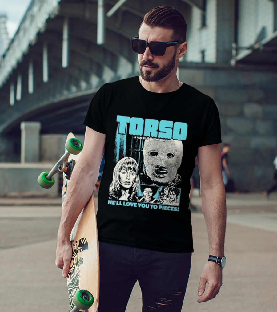 TORSO A Film By Sergio Martino He'll Love You To Pieces Masked Killer Scared Woman Halftone Horror T-Shirt