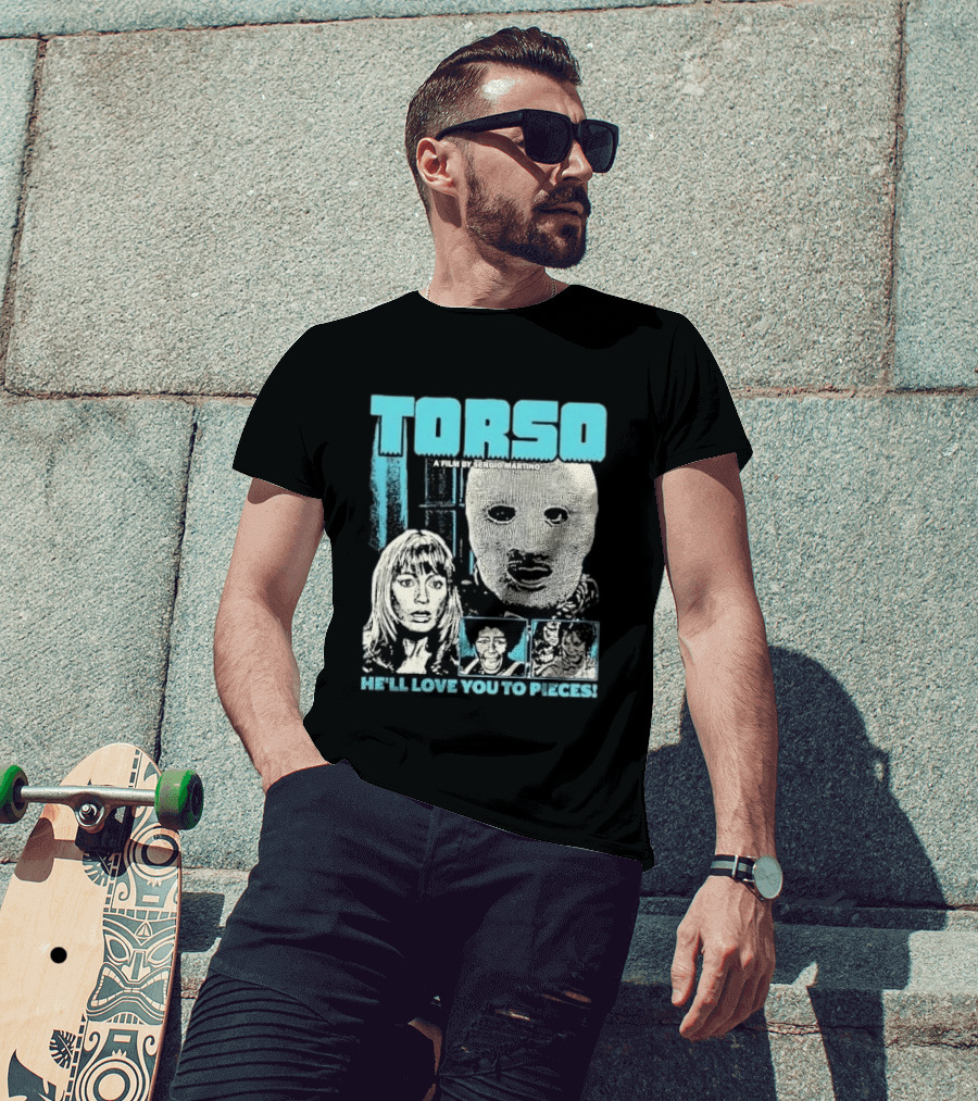 TORSO A Film By Sergio Martino He'll Love You To Pieces Masked Killer Scared Woman Halftone Horror T-Shirt
