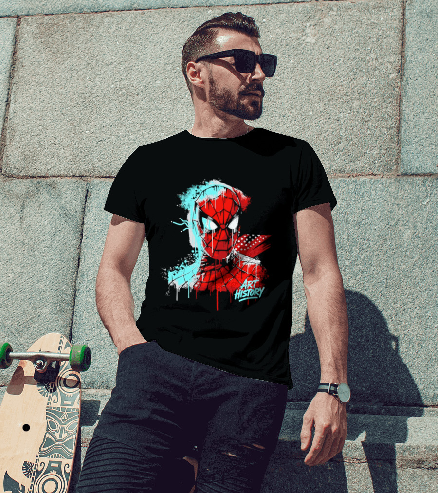 Spider Man Mask Dripping Paint Graffiti Art History Halftone Splatter T-Shirt