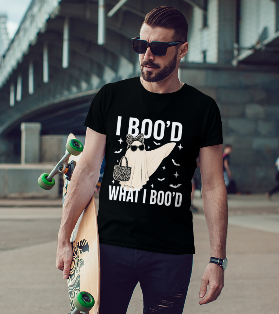 I Boo'd What I Boo'd Cartoon Ghost Leopard Bow Sunglasses Handbag T-Shirt