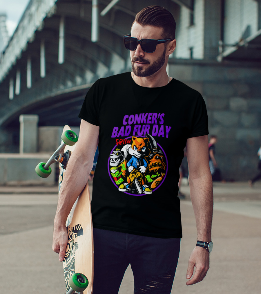 Conker's Bad Fur Day Chainsaw Squirrel Gaming Money T-Shirt