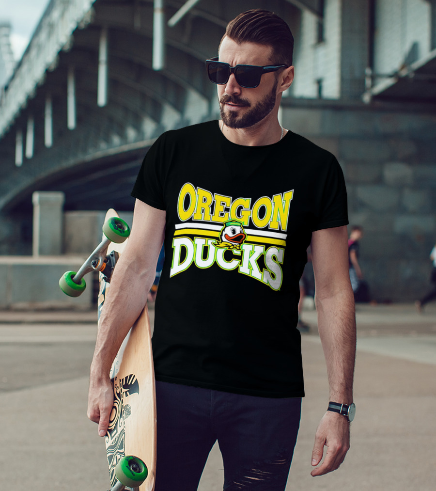 Oregon Ducks Cartoon Sailor Cap Green Yellow Stripes T-Shirt