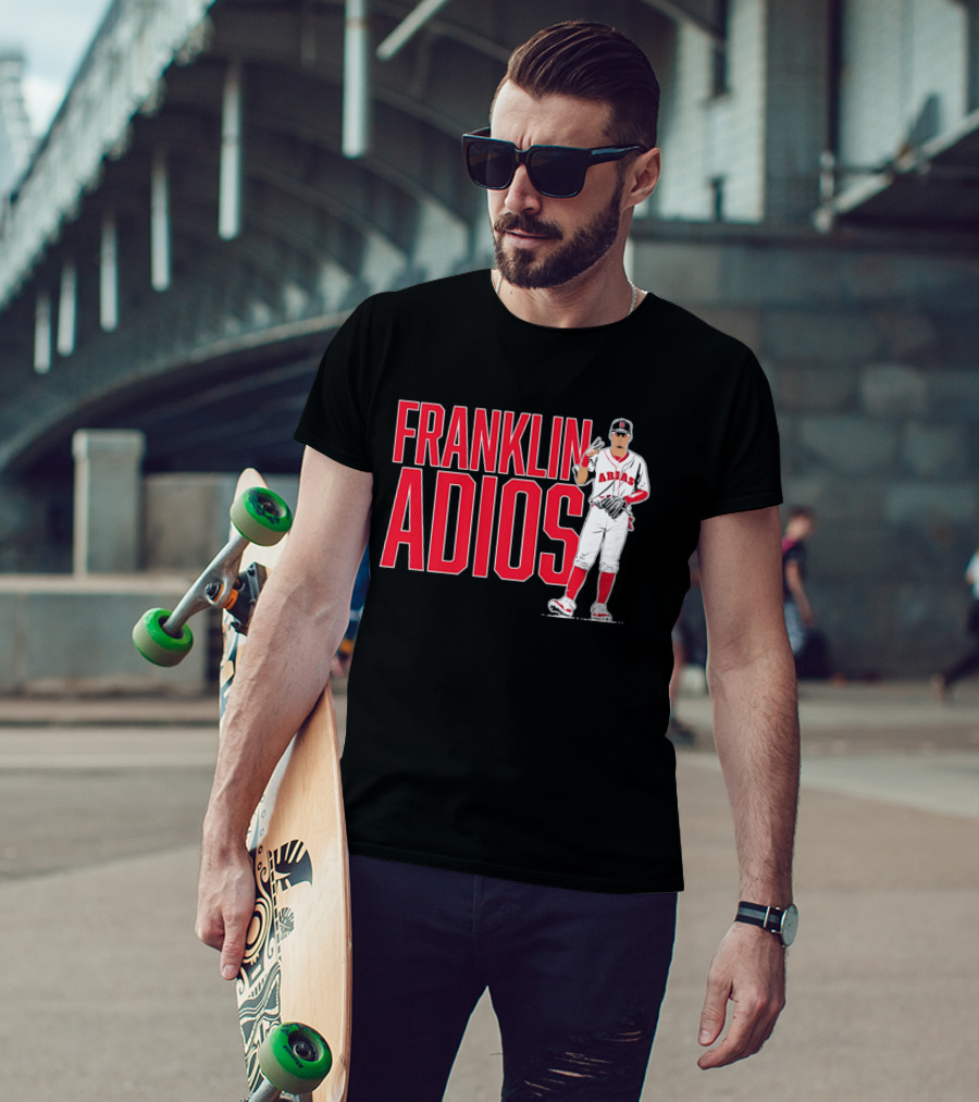 Franklin Arias Adios Baseball Player Gesture In Red And White Uniform T-Shirt