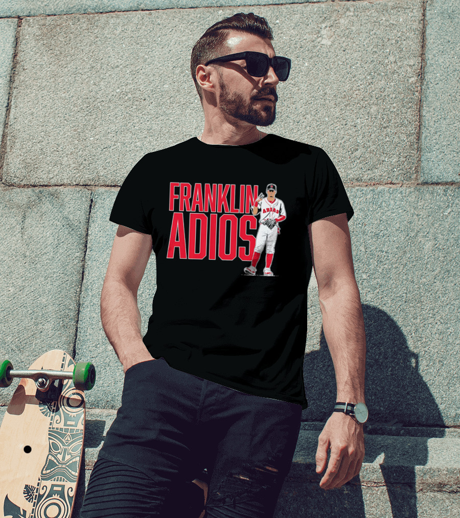 Franklin Arias Adios Baseball Player Gesture In Red And White Uniform T-Shirt