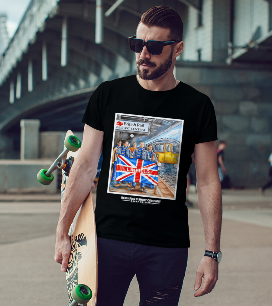 British Rail Belfast Central Linfield UK Flag T-Shirt