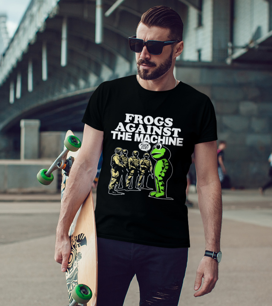 Portland Frogs Against The Machine 2025 Protest Mascot Confronts Guards T-Shirt