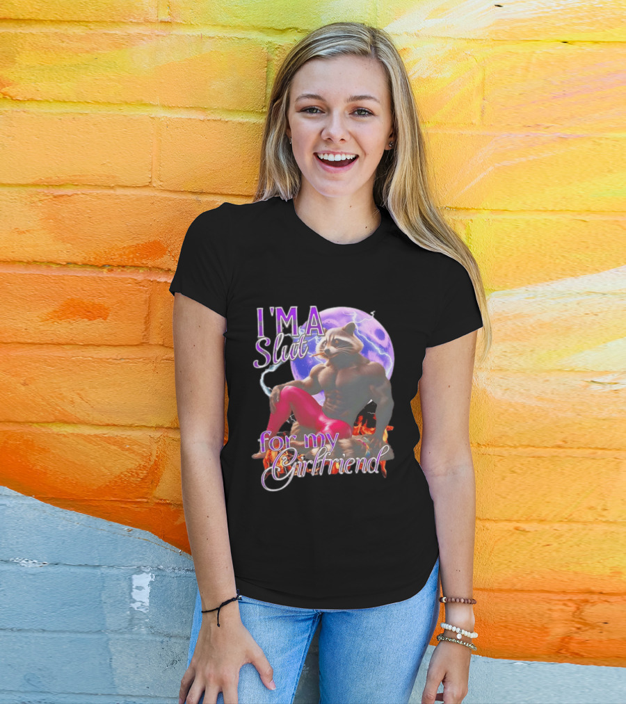 I'm A Slut For My Girlfriend Raccoon Muscular Character And Moon T-Shirt