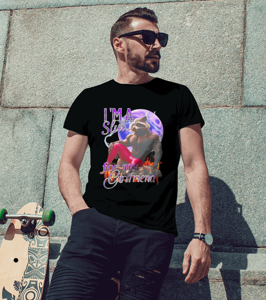 I'm A Slut For My Girlfriend Raccoon Muscular Character And Moon T-Shirt