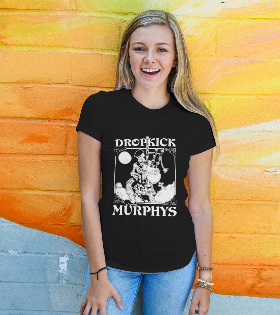 Dropkick Murphys Skelly Piper Bagpipes Moon T-Shirt