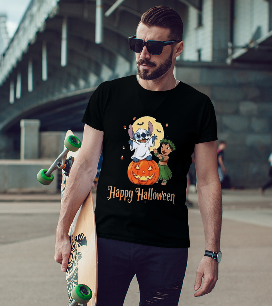 Stitch Halloween Happy Pumpkin Lilo Ghost Costume T-Shirt