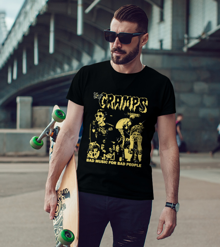 The Cramps Bad Music For Bad People Band Members Collage Yellow Black T-Shirt