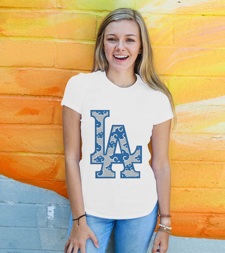 LA Kumo Royal Pattern Clouds Blue Silver T-Shirt