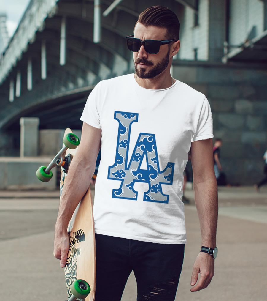 LA Kumo Royal Pattern Clouds Blue Silver T-Shirt
