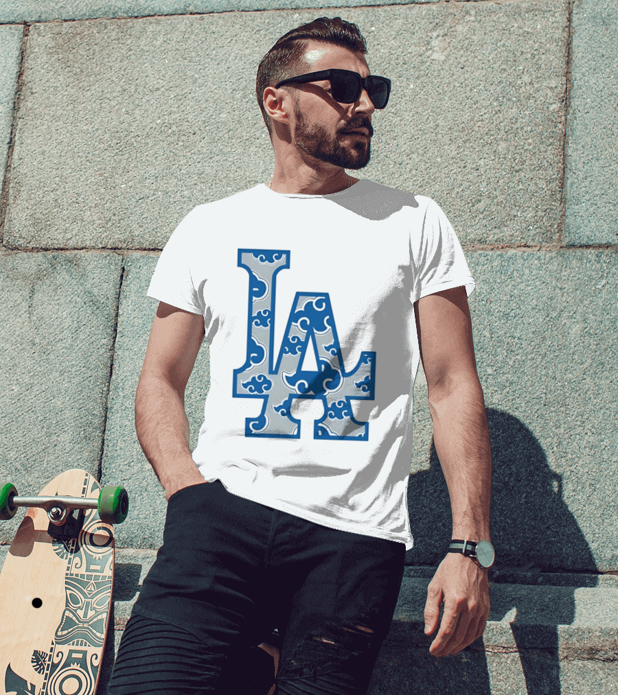 LA Kumo Royal Pattern Clouds Blue Silver T-Shirt