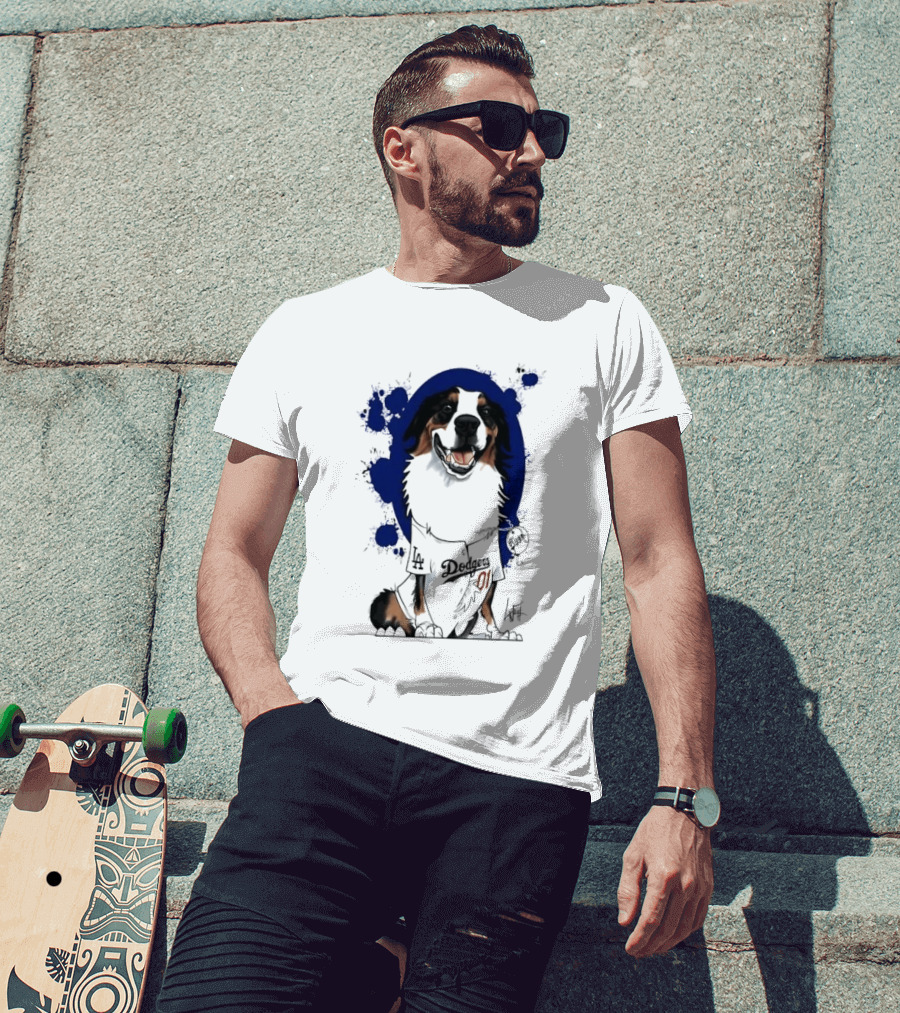 Los Angeles Dodgers MLB Kygo Cartoon Australian Shepherd Dog Paint Splatter T-Shirt