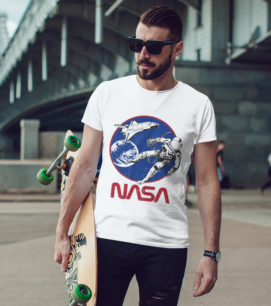 NASA Space Shuttle And Astronaut Earth Scene T-Shirt
