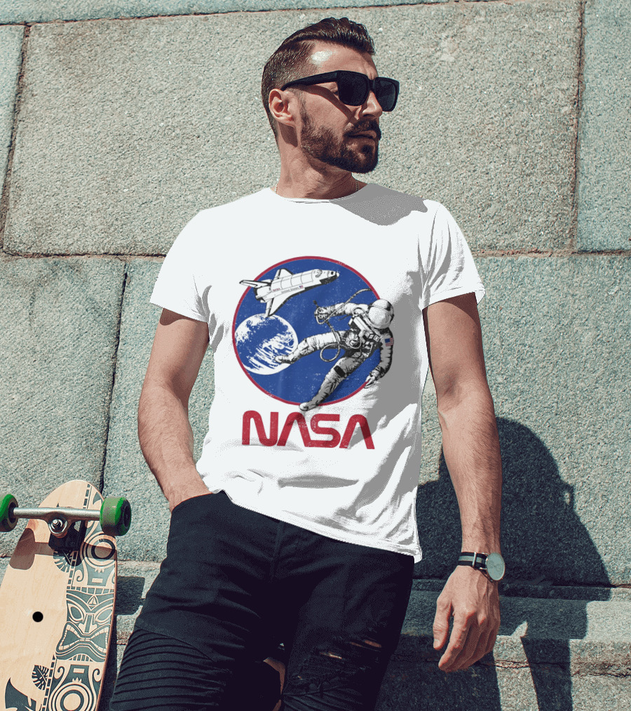 NASA Space Shuttle And Astronaut Earth Scene T-Shirt