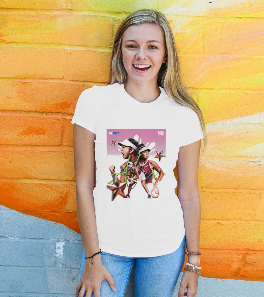 Alex Eala 1XBET Tennis Player Collage Gold Stars Pink T-Shirt