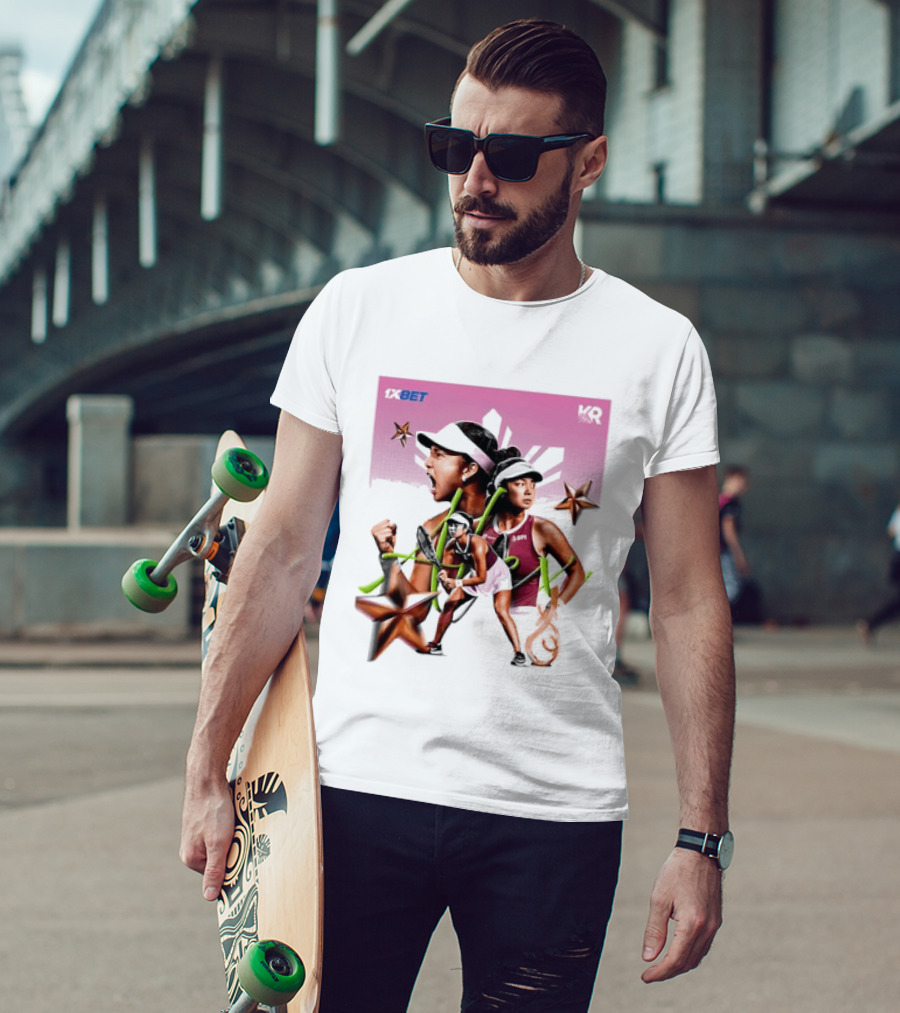 Alex Eala 1XBET Tennis Player Collage Gold Stars Pink T-Shirt