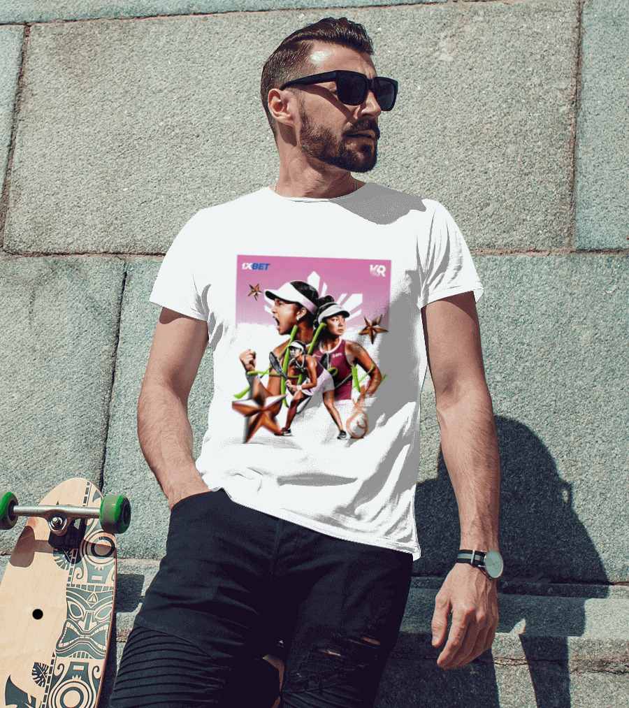 Alex Eala 1XBET Tennis Player Collage Gold Stars Pink T-Shirt